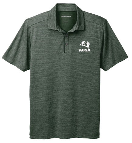 Port Authority Shadow Stripe Polo — Deep Forest Green — White Logo